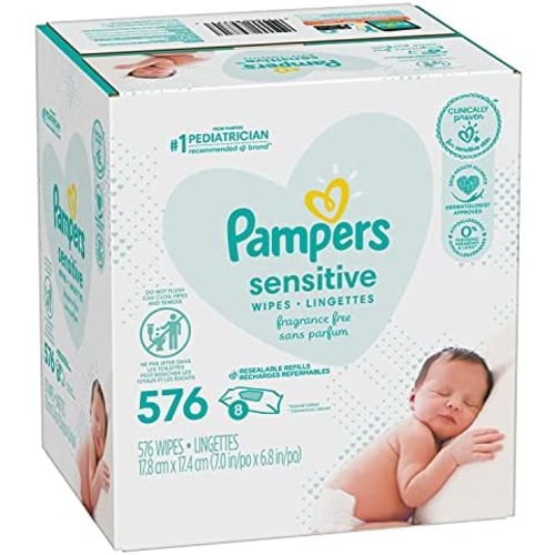 Baby Wipes, Pampers Sensitive Water Based Baby Diaper Wipes, Hypoallergenic and Unscented, 8 Refill Packs (Tub Not Included), 72 each, Pack of 8 (Packaging May Vary) - 576 Count (Pack of 1) - Refill Wipes