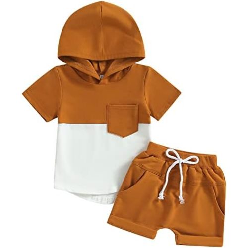 Toddler Boys Summer 2pcs Clothes Sets Hooded Tank Top Striped Shorts Cute Newborn Baby Boy Coming Home Outfit
