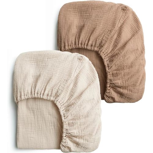 Konssy 2 PCS Muslin Fitted Crib Sheets 100% Cotton Baby Crib Sheets for Standard Crib Mattress (28 X 52 Inches), Soft and Breathable for Boys, Girls(Brown, Summer Wheat) - Brown,summer Wheat