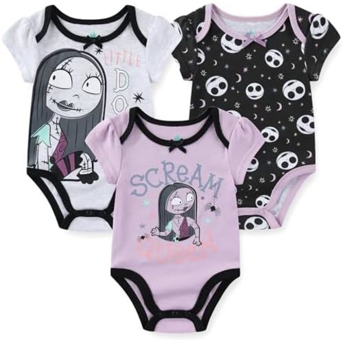 Disney Minnie Mouse Winnie the Pooh Lilo & Stitch Nightmare Before Christmas Girls 3 Pack Bodysuit for Newborn and Infants