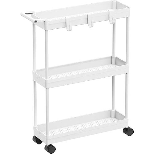 Simple Houseware Kitchen Cart Storage 3-Tier Slim/Super Narrow Shelves with Handle, 26.5'' Height/5.5'' Width for Narrow Place, White