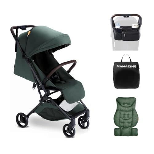 MAMAZING Lightweight Baby Travel Stroller with Carbor Fiber Frame, Compact & Airplane-Friendly, One-Handed Folding Design, 11.6 lbs, Perfect for Toddlers, Organizer & Cushion Included, Green