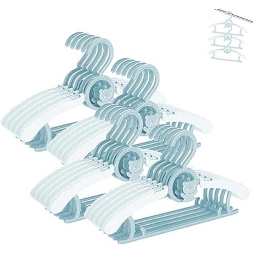 HGYZE Baby Hangers for Closet 20pcs 11-14" Kid Hanger for Nursery, Adjustable Infant Cloth Hanger for 0-18yrs Girl Boy, Plastic Newborn Coat Hanger, Non-Slip Child Pant Rack for Toddler, Blue & White
