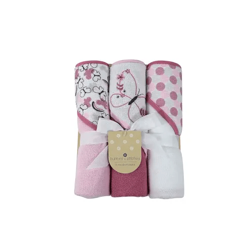 Cudlie Buttons & Stitches Baby Girl 3 Pack Rolled/Carded Hooded Towels in Butterfly Polka Print (GS71727)