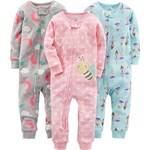 Simple Joys by Carter's Girls' 3-Pack Snug Fit Footless Cotton Pajamas