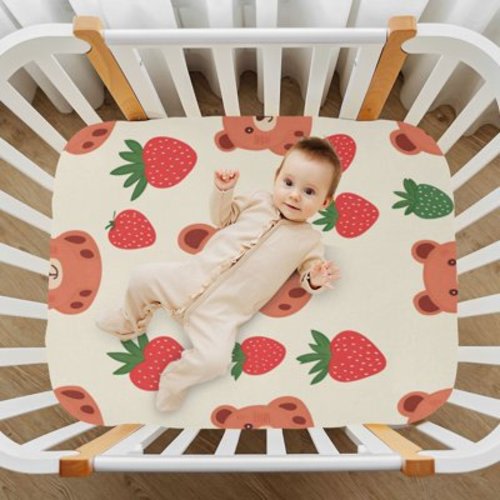 WOBOGO Strawberry Bear Baby Crib Sheets Super Soft Microfiber Playard Sheet Fitted Design for Maximum Comfort and Safety39×27×5in