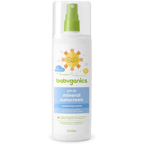 Babyganics SPF 50 Mineral Baby Sunscreen Spray, Unscented | UVA UVB Protection | Octinoxate & Oxybenzone Free | Water Resistant, Value Size, 8oz