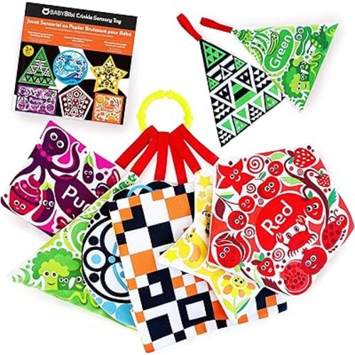 High Contrast Crinkle Paper Shapes - Baby Sensory Toys for Visual Development, Tummy Time - Crib, Stroller & Car Seat Crinkle Toys for Babies & Infants 3 Months+