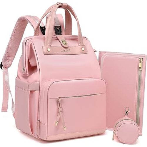 Diaper Bag Backpack with Changing Pad & Pacifier Case – One-Handed Convenience, Fits 15.6" Laptop, Cute Baby Bag for Girls & Boys, Perfect Baby Shower for Mom & Dad, Pink