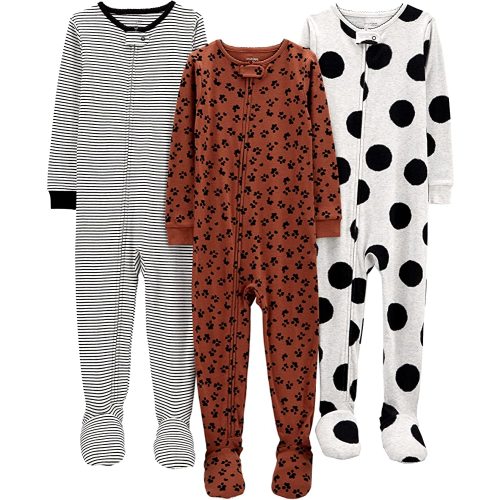 Simple Joys by Carter's Girls' 3-Pack Snug Fit Footed Cotton Pajamas