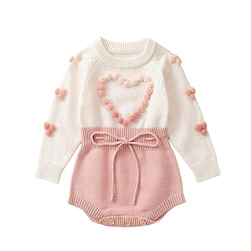 Karwuiio Toddler Infant Baby Girl Knit Sweater Romper Long Sleeve One Piece Jumpsuit Fall Winter Clothes