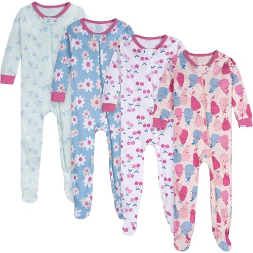 Onesies Brand Baby Girls Baby Girls' 4-pack Footed Pajamas