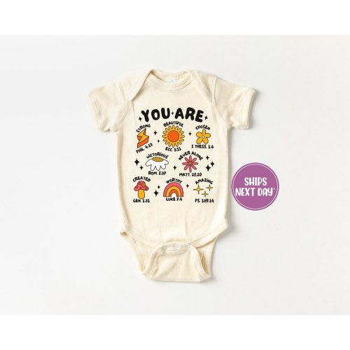 Christian Onesie®, You are Strong, Beautiful Onesie®, Retro Christian Long Sleeve Onesie®, Baby Gift Onesie®, Natural Baby Onesie®