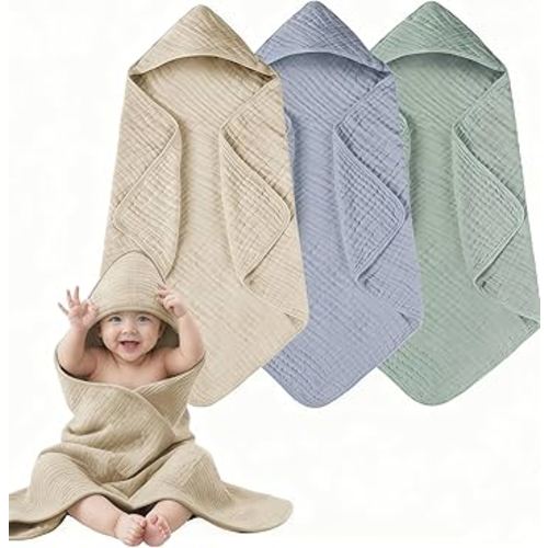 3-Pack Hooded Baby Towels for Newborn 100% Cotton Soft Babies Blanket Toddler and Kids Bath Towel Baby Essentials