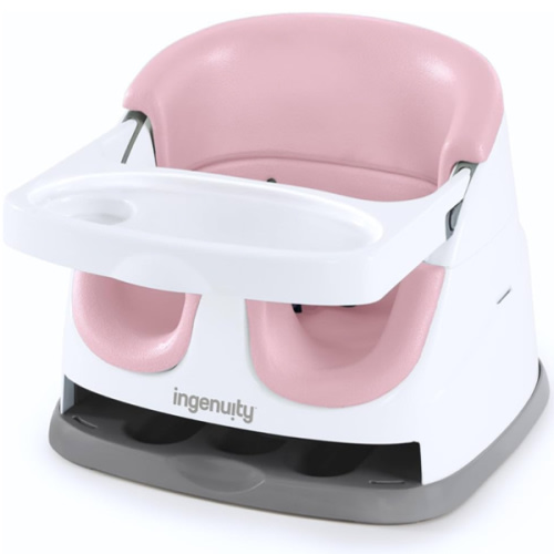 Ingenuity Baby Base 2-in-1 Booster Feeding and Floor Seat with Self-Storing Tray - Peony