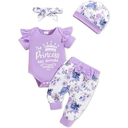 Newborn Baby Girl Clothes Infant Outfits Summer Romper Floral Pant Sets Hat Headband