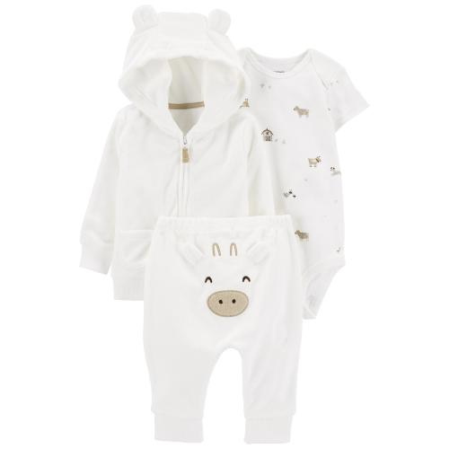 Baby 3-Piece Terry Little Cardigan Set - 9M - Style,White