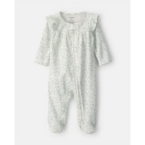 Baby Girl Floral 2-Way Zip 100% Cotton Sleep & Play Pajama - Green/Ivory | Carter's