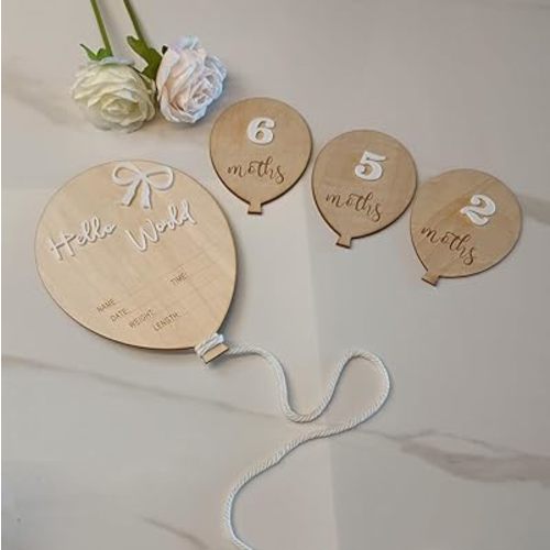 Balloon Baby Milestone Sign 13pc Set for Baby Photos and First Year Milestones - New Parents and Baby Showers with "Hello World" Sign and Monthly Cards from 1-12 Months (13pcs set)