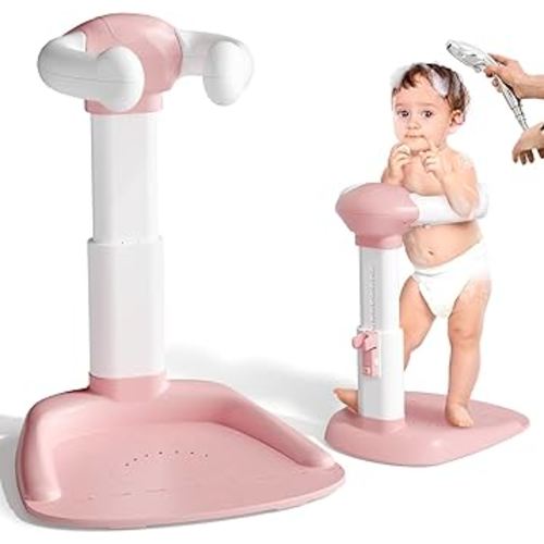 COOSEYA® Baby Shower Stand, Toddler Bath Stand Support with Thicker Colum, Anti-Pinch, Anti-Slip Base, Adjustable Shower Holder for Toddler Standing Up Themselves, Ideal Gift for Infants 8-36 Months