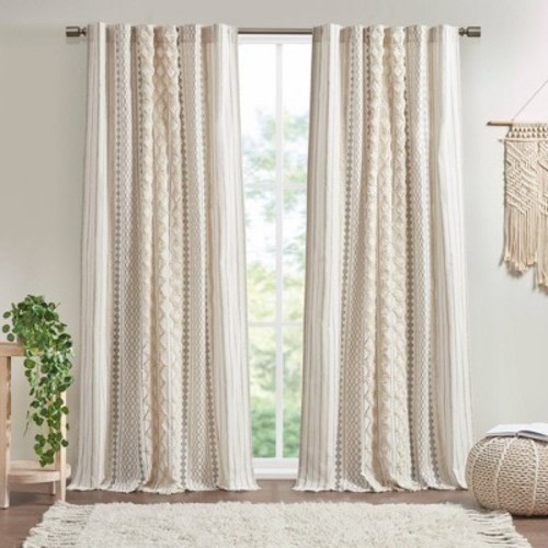 1pc 50"x84" Room Darkening Imani Lined Curtain Panel - Ink+Ivy, Color: Ivory