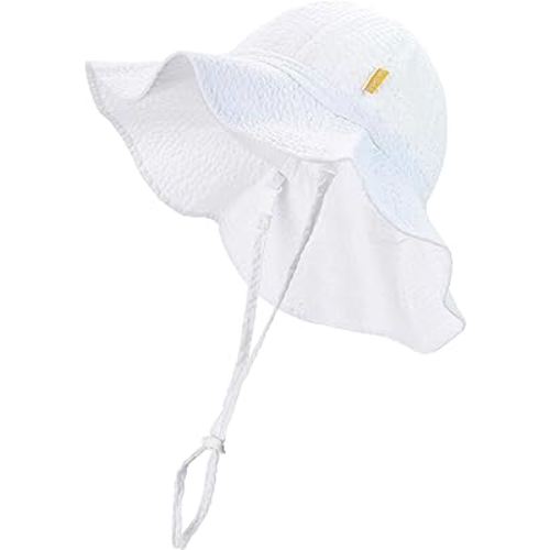 DASMINI Baby & Toddler Wide Brim Sun Hats UPF 50+ Sun Protection Bucket Cap Cute Adjustable Hat in Seersucker
