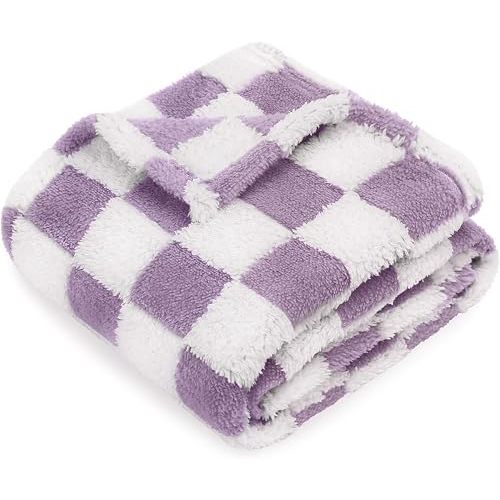 HOMRITAR Purple Checkerboard Baby Blanket for Boys Girls Fluffy Fleece
