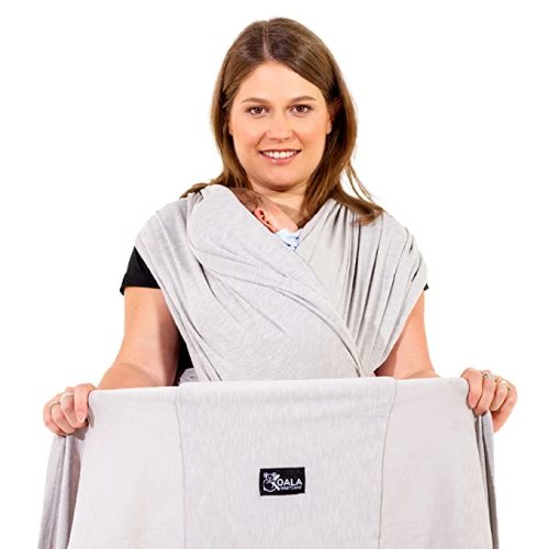 Koala Babycare Baby Carrier Wrap, Easy to Wear As a T-Shirt - Baby Wearing Wrap One Size Fits All - Newborn Wrap Carrier Up to 22lbs - Light Grey