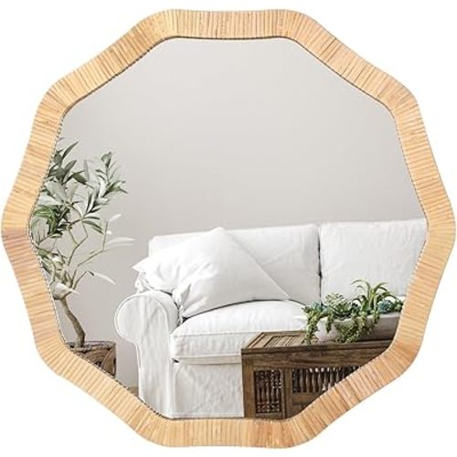 ULIKE Rattan Mirror for Wall, 24 Inch Rustic Farmhouse Wall Decor with Handmade Wicker Frame, Boho Woven Mirror for Nursery Bathroom Bedroom Living Room Entryway
