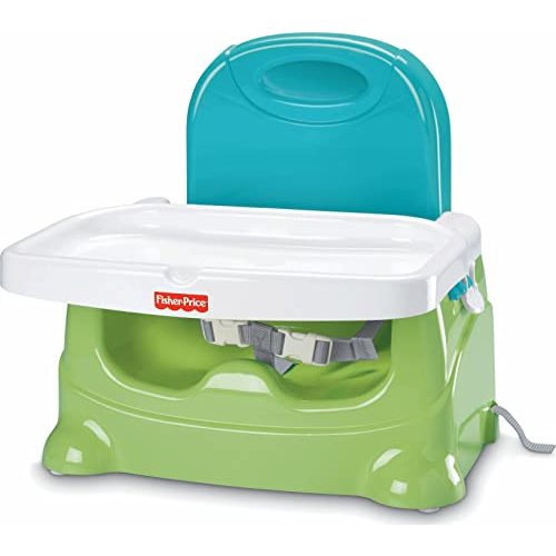 Fisher-Price Baby Portable Toddler Booster Seat, Healthy Care, Travel Dining Chair with Dishwasher Safe Tray, Green