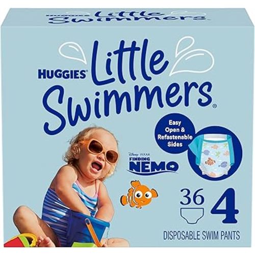 Huggies Little Swimmers Disposable Swim Diapers, Size 4 - Medium (22-37 lbs), 36 Ct (2 packs of 18), Packaging May Vary
