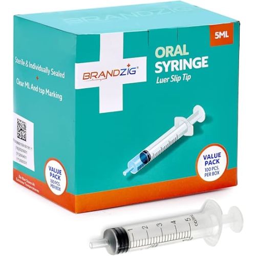 5ml Oral Syringes - 100 Pack – Luer Slip Tip, No Needle, Individually Blister Packed - Medicine Administration for Infants, Toddlers and Small Pets (No Cover)