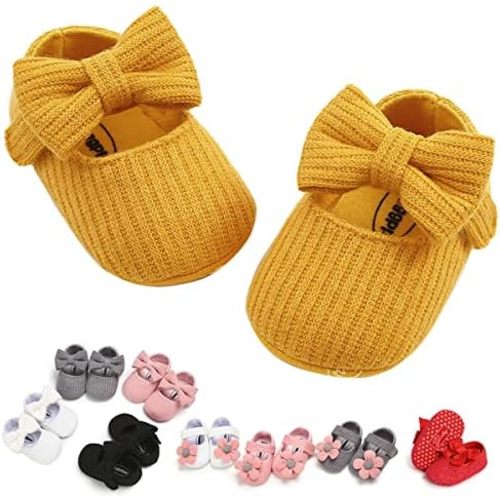 Baby Girls Mary Jane Flats with Bowknot Floral Princess Wedding Dress Shoes Soft Newborn Infant Crib First Walkers Prewalker