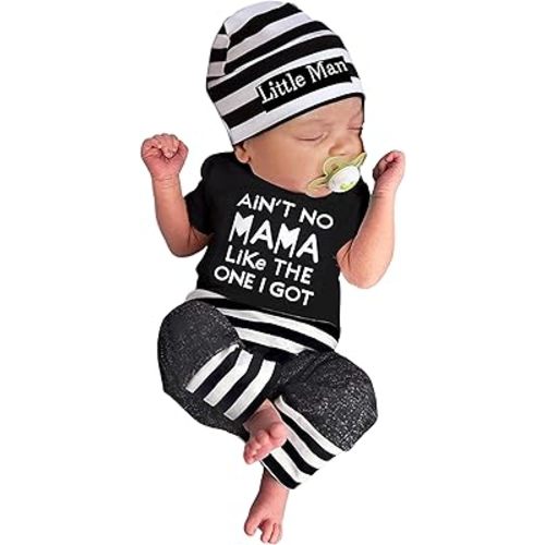 Fommy Newborn Baby Boy Clothes New to The Crew Letter Print Romper+ Pants+Hat 3PCS Outfit