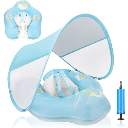 Baby Pool Float with Canopy and Safety Seat,Infant Swim Float & Pool Float & Baby Water Float & Swimming Floats UPF50+ UV Protection for Kids from 3 to 36 Months.(S:3-12 Month/L:6-36 Month)