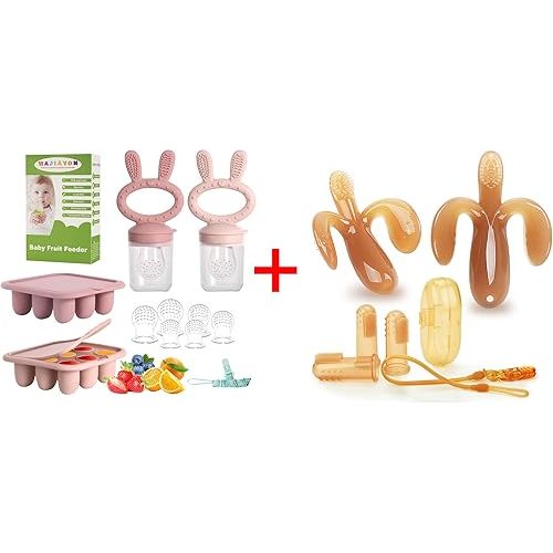 WAJIAYON Baby Breastmilk Popsicle Molds & Baby Fruit Feeder (3 Pack), Baby Food Freezer Tray Storage Containers, Silicone Teething Pacifier Feeder andSilicone Baby teethers for Babies 3-6 Months