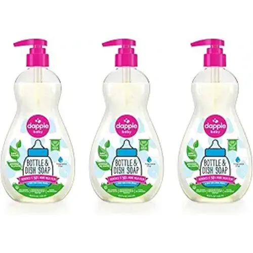 Dapple Baby Bottle Soap, Hypoallergenic Dish Soap for Baby Bottles, Powered by Plants, 1 Pump Included, Packaging May Vary, Fragrance Free, 16.9 Fl Oz (Pack of 3)