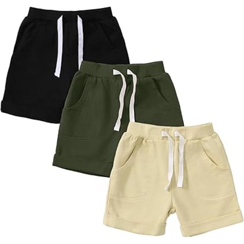 SOBOWO Baby Boys Shorts Toddler Boy Summer 3-Pack Solid Cotton Jogger Active Sport Shorts Casual Harem Pants 0-24 Months