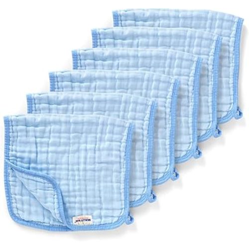 Maliton Baby Boy Muslin Burp Cloths 6 Pack Large 20''x10'' 100% Cotton Burp Rags Absorbent and Soft 6 Layers Baby Spit Up Rags Newborn Boy Essentials(Blue, Pack of 6)