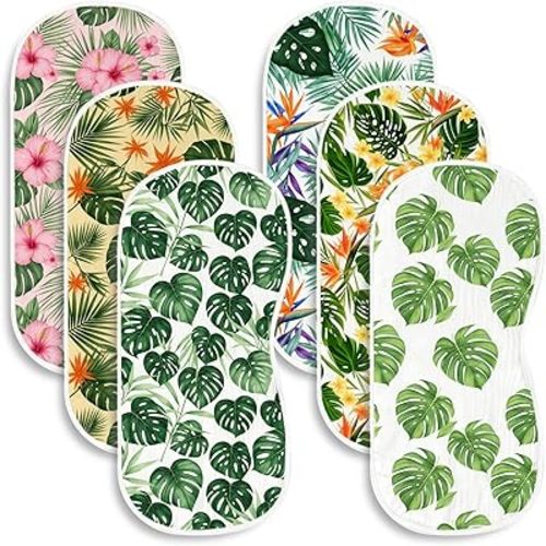 6 Pack Baby Burp Cloths for Boys Girls, Soft Cotton Contoured Burp Rags with Tropical Palm Leaf and Floral Monstera Design, Baby Burping Cloths for Newborns Gifts Extra Soft and Absorbent