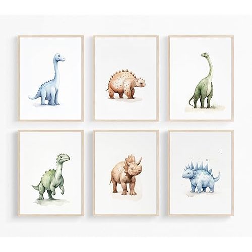 Youillne Dinosaur Watercolor Wall Art Decor Dino Boys Room Canvas Wall Art Nursery Kids Prints Toddler Dinosaur Poster Kids Artwork Nursery Pictures for Boys Room 8x10 Inch Unframed Set of 6