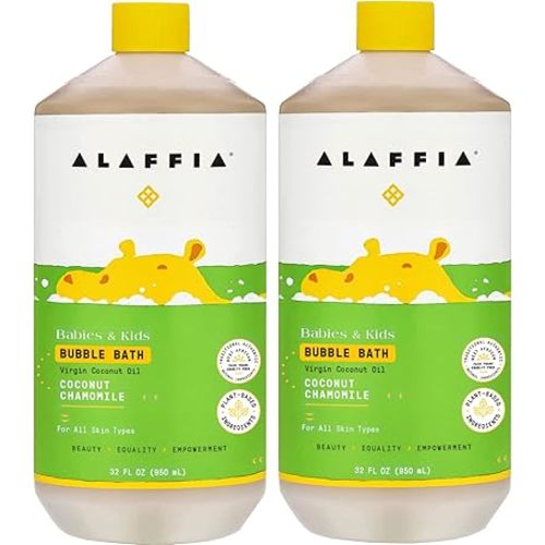 Alaffia Babies and Kids Bubble Bath, Gentle Baby Essentials for Delicate Skin, Cleansing & Calming Bubbles, Plant Based Formula, Vegan, Coconut Chamomile (2 Pack - 32 Fl Oz)