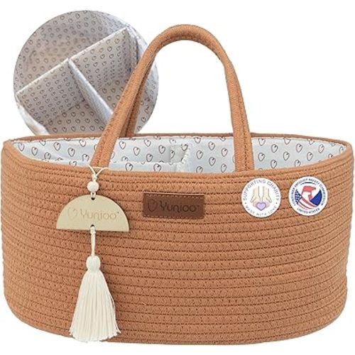 Diaper Caddy Organizer, Boho Diaper Bag Tote for Changing Table Necessities and Baby Essentials Must Haves for Newborn, Car Caddy Organizer, Portable Storage Basket for Boy or Girl, Brick