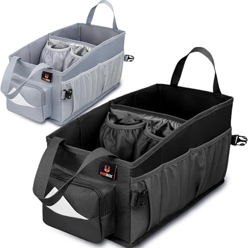 Car Seat and Trunk Organizer, SUV Front or Back Seat Storage - Passenger Floor, Under or Between Seats Organization, Car Gifts for Men and Women (Black)