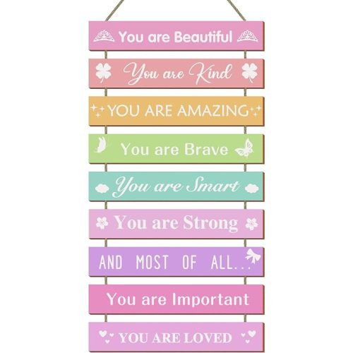 UBTKEY Girls Room Wall Decor, Set of 9 Pieces Wall Decor for Girls Bedroom Teen Girl, Inspirational Wall Art Hanging Plaque for Kids Baby Girl Nursery Wall Decortaions