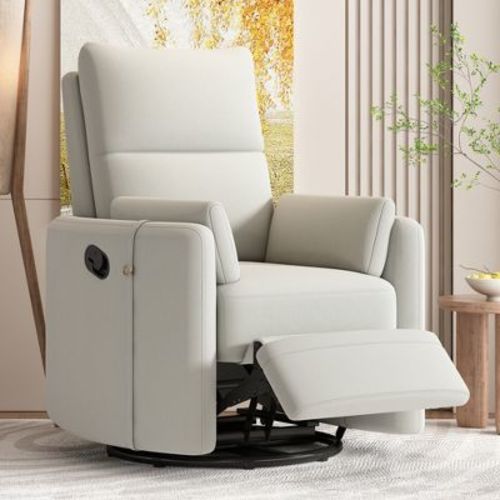 360 Degree Swivel Recliner, Manual Rocker Chair with 2 Removable Pillows, Beige - ModernLuxe