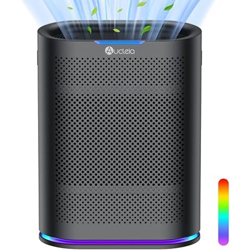Air Purifiers for Home Large Room Cover 2,100 Ft²,Home Air Purifier with Air Quality Monitor & Aromatherapy,Auto H13 Air Purifier Removes Pets Hair Dust Smoke Odor,with 7 Colors Light(Black)