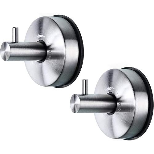 YOHOM Stainless Steel Vacuum Suction Cup Bathroom Shower Holders - Removable Towel Rack, Bathrobe and Loofah Hooks with Brushed Finish