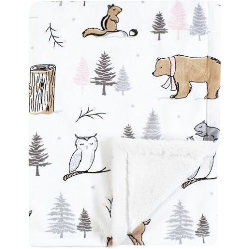 Hudson Baby Unisex Baby Plush Blanket with Furry Binding and Back, Winter Forest, One Size