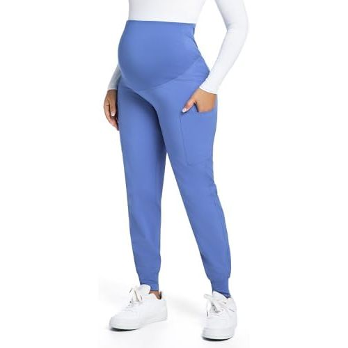 COZYFIT Maternity Scrub Pants - Pregnancy Jogger Pants for Women Workwear with Stretch Belly Panel, 4 Pockets